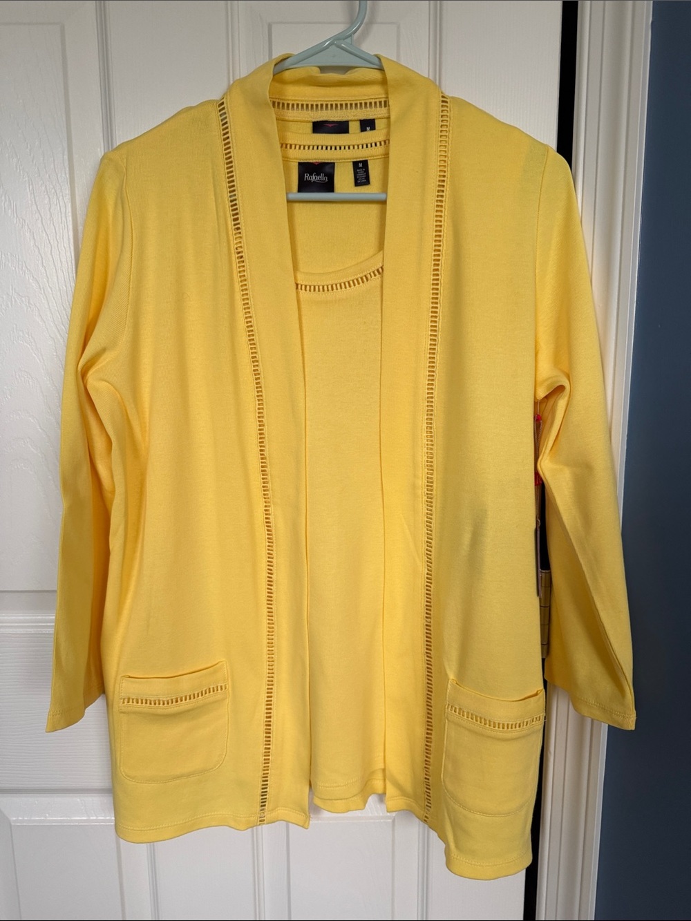 NWT Rafaella Bright Yellow Open-Front Cardigan and Shell Set - Size Medium